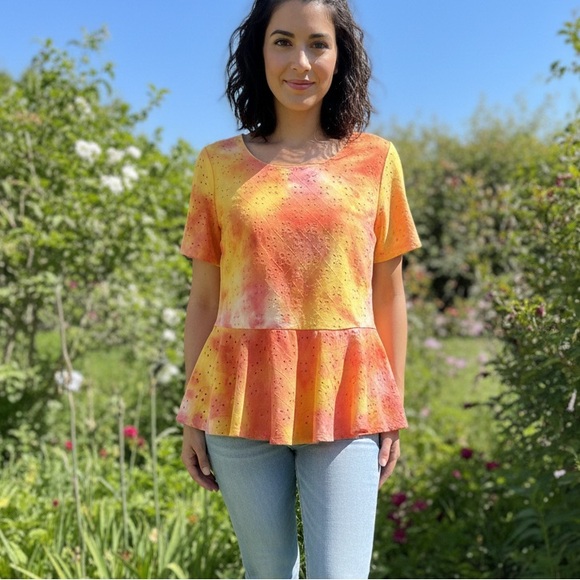 white birch Tops - White Birch Yellow and Red Tie-Dye Blouse